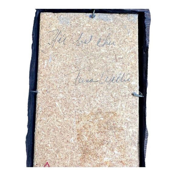 Rustic Wood Picture Frame Native American Sand Art Design & Jug Turquoise Signed - Picture 5 of 5